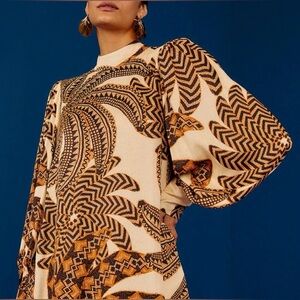 Farm Rio Sand Yawanawa Banana Blouse Top XL Retail $170